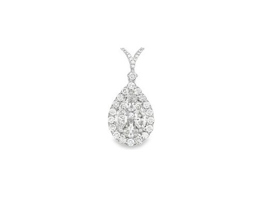18K White Gold Pear, Marquise, Princess, and Round Cut Natural Diamonds Cluster Teardrop Pendant